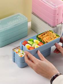 1 Set Bento Box Set, 3-In-1 Bento Box Set, 3 Compartments Container, Adult Lunch Box With Separators, Utensils, Microwave And Dishwasher Friendly, Suitable For Lunch, Snack, School And Travel School Supplies,Back To School - Multicolor - View 3