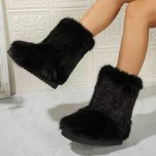 Botas altas para mujer, botas de nieve cálidas y antideslizantes con diseño de borreguito, elegantes para el invierno