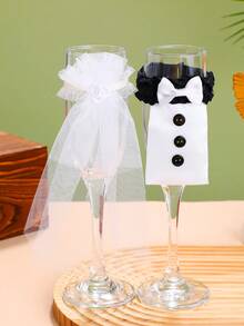 2pcs/Set Wedding Champagne Glasses Decor For Bride And Groom - Toasting Bridal Shower Gifts - Mr And Mrs Wedding Red Wine Bottle Accessories- Set Of 2 - Multicolor - View 8