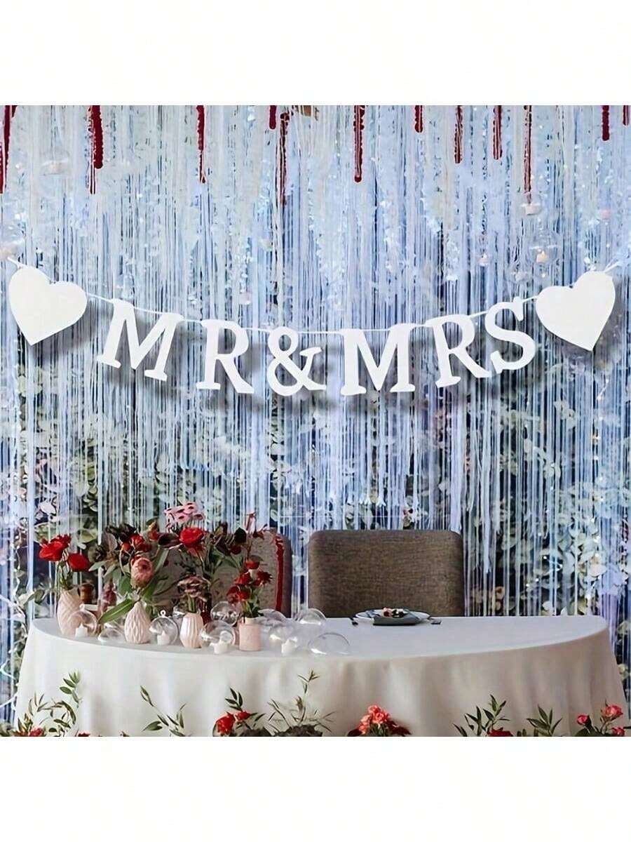 白色先生和夫人横幅，婚礼背景装饰，适用于求婚、订婚、婚礼装饰 - MR&MRS - 查看 1