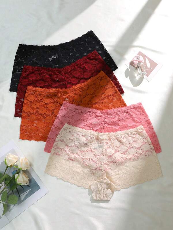 5 Pcs/Pack Plus Size Women Fashion Floral Lace Panties
