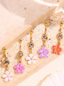1pc Chic Flower Drip Oil Navel Ring, Simple & Versatile, Suitable For Women, Festival & Beach Vacation