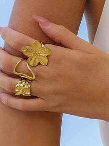 1pc Fashionable Five Leaf Flower Opening Ring Suitable For Women's Daily Holiday Wear, Jewelry Gift
