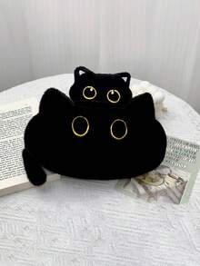 1个黑色毛绒猫咪铅笔盒，可爱猫咪化妆包，高性价比大容量文具收纳铅笔盒，万圣节礼物，圣诞节礼物 - 彩色 - 查看 3