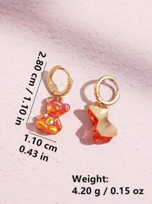 1 Pair Fashionable Cute Playful Resin Shiny Bear Dangle Earrings, Versatile For Daily, Party, Commute, Holiday, Women