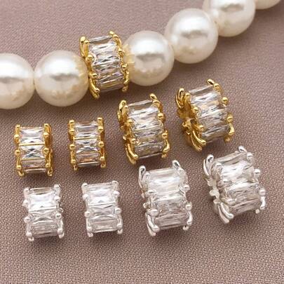 1/3/5 件方晶锆石隔珠 18K 镀金黄铜扁平圆形微密镶方晶锆石圆珠适用于 DIY 珠宝配件制作珠宝时尚配饰创意礼物