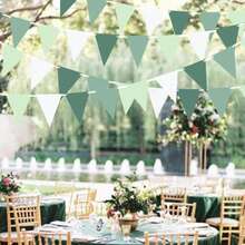 1/2/3 套鼠尾草绿色和白色彩旗横幅，配有三角形三角旗和花环，适用于圣诞节、生日、毕业派对、订婚、婚礼、夏季、家居、花园和夏季高尔夫派对装饰、圣诞节