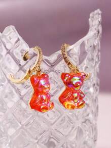 1 Pair Fashionable Cute Playful Resin Shiny Bear Dangle Earrings, Versatile For Daily, Party, Commute, Holiday, Women