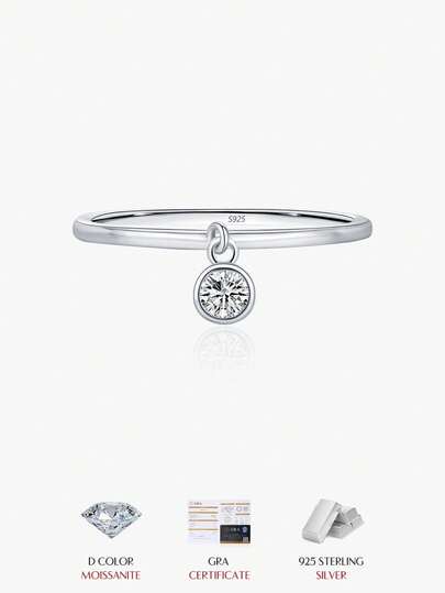 MODIAN خاتم موسانيت دائري من لون D، من الفضة الإسترليني عيار 925، صغير وفاخر، لامع، هدية مجوهرات زفاف للنساء