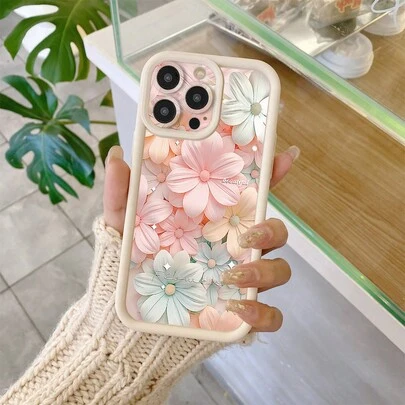 1个粉色花纹设计加厚防刮摄像头保护防震软硅胶手机壳，兼容 11 Pro Max、12 Pro Max、13 Pro Max、14 Pro Max、15 Pro Max、16 Plus、16 Pro Max、16E，兼容Galaxy A55、A15、S24 Ultra，兼容Redmi、OPPO、Realme、vivo、Infinix、Honor、，防水防摔，国际版，非国内版。