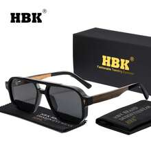 HBK 男士双梁设计眼镜复古木质 TR90 镜框 TAC 镜片弹簧铰链休闲经典商务眼镜男女日常配饰、商务、生日礼物眼镜