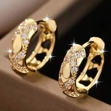 Golden-Tone Bohemian Cross Hoop Earrings For Women, Sparkling Synthetic Gemstone Design, Allergy-Resistant, Perfect For Valentine's Day Gifts, Daily Wear & Vacation Jewelry, Novelty Earrings
