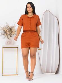 Linen Set - Coat And Shorts With  Style - Camel - View 3