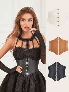 1pc Geometric Faux Leather Corset Elastic Waist Belt With 5 Buckles For Women Halloween Costume - B - View 9