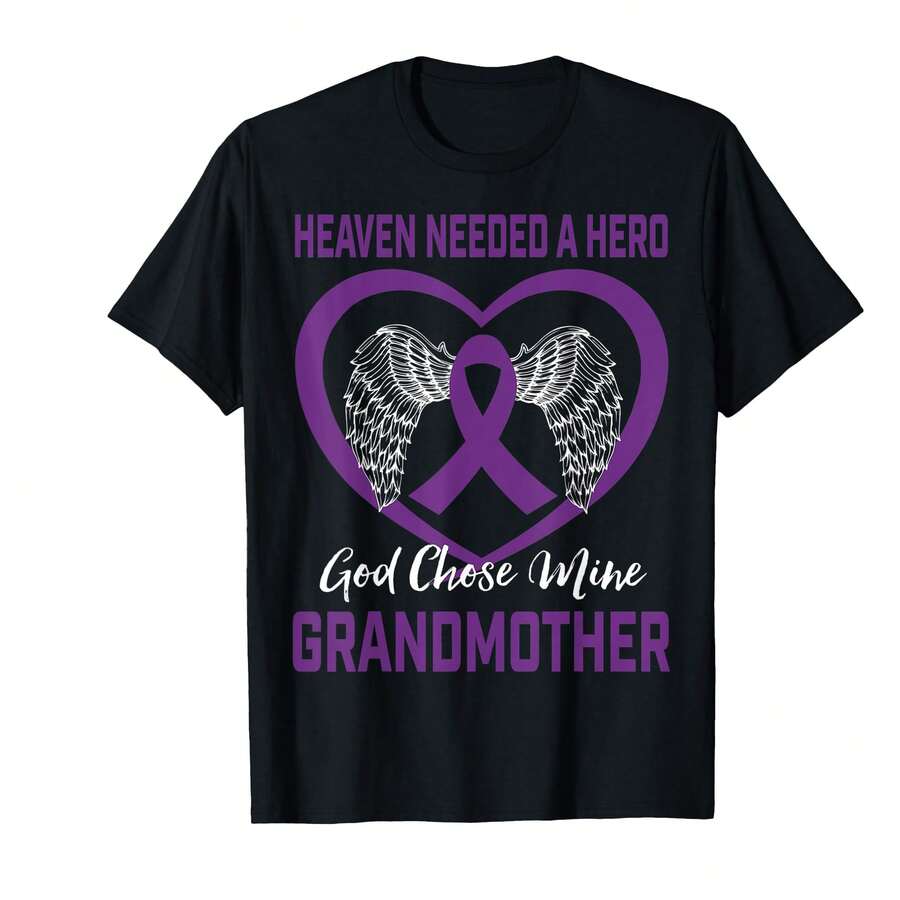 Men's Purple Alzheimer's Awareness Grandmother Memorial T-Shirt Soft Comfortable Cotton Fabric Breathable Moisture-Wicking Casual Style Short Sleeve Tee Perfect For Family Gatherings And Remembrance Events.Vel Gifts For Girlfriend - Black - View 1