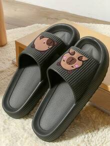 [New DIY Capybara Water Rat] Summer New Bestselling Fashion Versatile Solid Color Vertical Stripe Single Hole Thick Soft Comfortable EVA Non-Slip Deodorizing Anti-Bacterial Men Casual Slippers For Home, Bathroom, Outdoor - Black - View 6