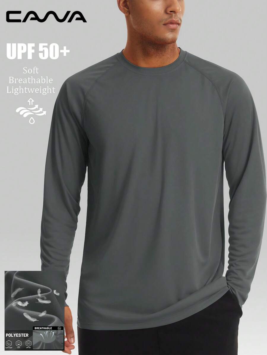 Cavva 男士夏季UPF 50+防晒长袖衬衫春季速干轻便透气柔软户外徒步跑步钓鱼上衣 - 深灰色 - 查看 1