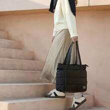 Lightweight Fluffy Tote Bag, Ladies Tote Bag, Cotton Bag, Multiple Pockets, Practical, Comfortable And Soft, Laptop Bag, Women's Handbag, Suitable For Travel, Work, Beach, Gym, Shopping - 黑色 - 查看 3