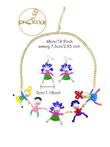 blingbling warmth 1 chiếc vòng cổ nhân vật hoạt hình 3D đính hạt thủ công sáng tạo và thời trang, 1 đôi hoa tai phù hợp, có thể đeo cùng nhau như một bộ, dành cho phụ nữ - Nhiều màu - Xem 7