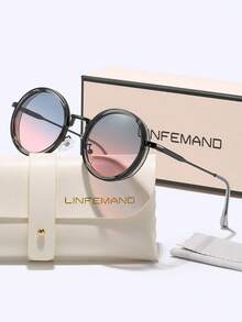 LINFEMAND 复古渐变色圆形装饰时尚眼镜，适合女士，适合派对、街拍、节日礼物 - 彩色 - 查看 11