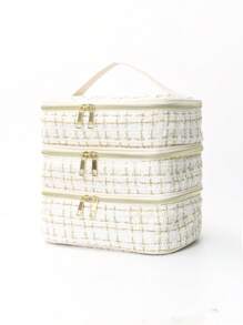 1 Piece Makeup Storage Tool Three-Layer Large Capacity Portable Cosmetic Bag Portable Toiletry Travel Bag Girl College Dormitory Makeup Storage Bag Bathroom Toiletry Bag Multifunctional Fashion Cosmetic Bag Holiday Essentials Gift For Mother