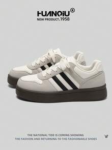 HUANQIU 2025 New Women's Shoes, Hiking Shoes, Ladies' Sports Shoes, Chunky Sneakers, Mesh Breathable White Shoes, Versatile, Light And Comfortable, Lace-Up Soft-Soled Casual Shoes, Running Shoes, White Four Seasons Shoes