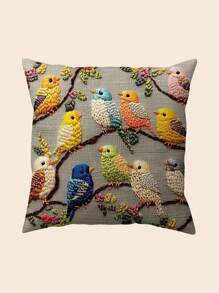 1pc Traditional Style Bird Pattern Pillowcase, 18" X 18", Super Soft Plush, Polyester Material, No Embroidery, Zipper Closure, Machine Washable, Suitable For Farmhouse, Car, Home, Bedroom, Dormitory, Office Decor - Pillow Insert Not Included