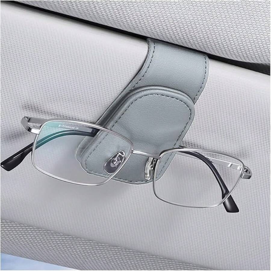 Sunglasses Holders For Car Sun Visor, Leather Eyeglasses Hanger Mounter, Magnetic Glasses Holder And Ticket Card Clip, Auto Interior Accessories Universal For SUV Pickup Truck - 淺灰色 - 查看 1