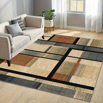 Living Room Bedroom Area Rugs, Geometric Square Patterns, Indoor Washable Rugs, Bedroom Vintage Bedside Rugs, Dining Room Kitchen Floor Rugs, Non-Slip Backing Home Rugs, Living Room Home Office Farmhouse Rugs, Etc. Room Decor Bathroom Kitchen Decor