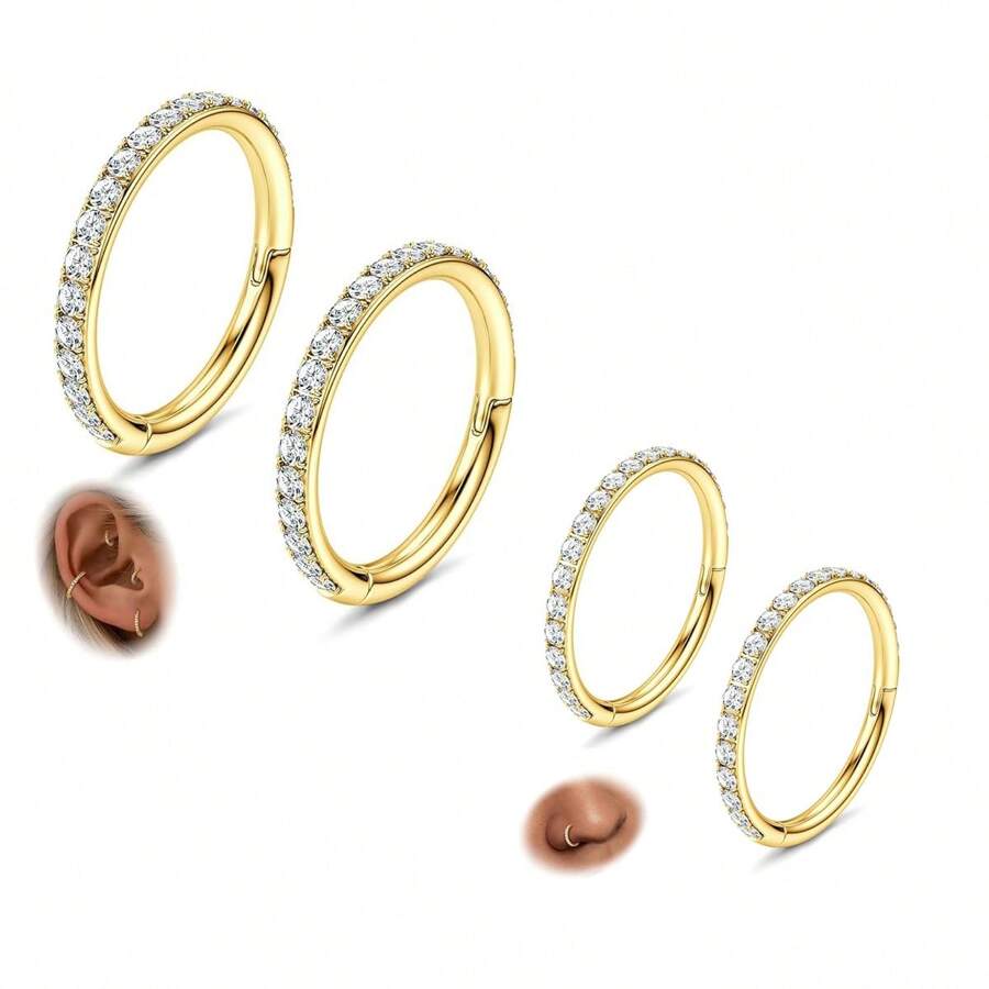 1pc High-End Stainless Steel Nose/Ear Hoop Ring With Zirconia, Closed Seamless Bevel Set, Suitable For Men And Women Everyday Wear