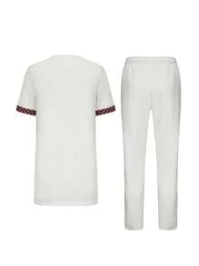Conjunto de 2 piezas de túnica africana para hombre con camisa de manga corta con efecto de empalme y pantalones casuales - Vestimenta tradicional elegante para fiestas y festivales