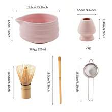 5 件套陶瓷抹茶打蛋器套装，包括抹茶打蛋器、带喷嘴的抹茶碗、抹茶筛、打蛋器支架和抹茶勺，完美的竹制抹茶打蛋器是抹茶爱好者返校的理想礼物