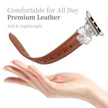 Leather Band Compatible With Apple Watch 38mm 40mm 41mm 42mm 44mm 45mm 46mm 49mm Women – Ultra-Thin Exquisite Sweatproof Comfortable – Simple Elegant Fashionable – Four-Leaf Clover Diamond Design – Compatible With Apple Watch Series 10 9 Ultra SE 8 7 6 5 4 3 2 1 – Replacement Band Accessories