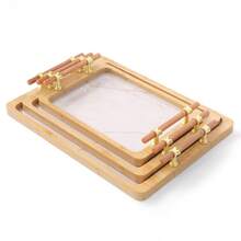 1 Khay tre có tay cầm màu vàng, Khay đựng đồ ăn bằng tre có họa tiết đá cẩm thạch, Khay đựng đồ ăn sáng đựng cà phê, đồ ăn tối, Khay trang trí cho nhà bếp, Phòng ngủ - Trở lại trường - Nhiều màu - Xem 10