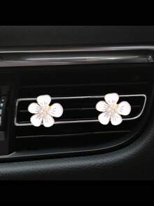 Water Drop Pearl Air Vent Decor, Rhinestone Daisy Petals Car Interior Decoration - Silver - View 8