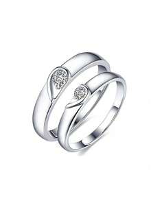 2pcs/Gift Box Heart Zirconia Ring Set, Lover Rings Set, Birthday Gift, Valentine's Gift, Wedding Rings, Lover's Gift - Multicolor - View 7