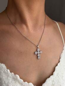 1pc New Luxury Delicate Size 10 Full Rhinestone Sparkling 14K Gold Waterproof Fashionable Versatile Women's Necklace - Necklace - View 5