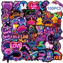 50/100张爱心霓虹贴纸，彩色霓虹涂鸦贴纸，可用于DIY笔记本、笔记本电脑、手机壳、水瓶、吉他、行李箱、滑板、头盔、汽车，防水乙烯基贴纸，适合青少年和成人 - 彩色 - 查看 4