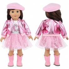 16-18 英寸婴儿娃娃粉色夹克服装套装，多件套春秋公主裙套装，包括夹克、薄纱裙、上衣、帽子 - 彩色 - 查看 11