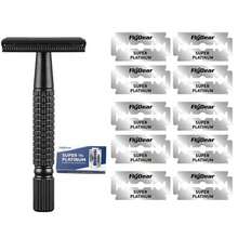 优质哑光黑色双刃剃须刀，男女皆宜，耐用金属手柄，可重复使用且便携，非常适合旅行，男士剃须必备品|便携式剃须刀|镀铂金刀片