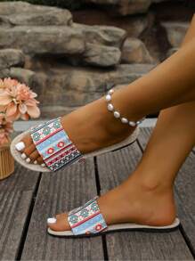 1 par de sandalias planas de estilo simple y casual, de uso casual para exterior y vacaciones de verano, para chicas jóvenes