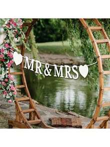 白色先生和夫人横幅，婚礼背景装饰，适用于求婚、订婚、婚礼装饰 - MR&MRS - 查看 5