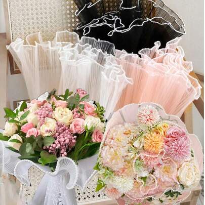 2 tờ giấy gói hoa nhăn ngọc trai, giấy gói hoa voan nhăn ngọc trai, giấy lưới nhăn lượn sóng tự làm, thích hợp cho đám cưới, kỷ niệm, sinh nhật, đồ dùng cửa hàng hoa, trang trí tiệc lễ hội, giấy gói quà tốt nghiệp.