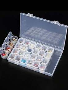 1 件 56&28 槽透明珠宝盒，PVC 塑料翻盖收纳盒，大容量配件整理盒，浴室珠宝收纳盒，多功能收纳盒，收纳盒，适用于戒指、耳环、项链、耳环、化妆品，夏季旅行收纳，波西米亚风格赠品，塑料材质，防震防摔，适合女性收纳整理器旅行必需品礼物返校