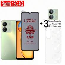 3in1 Privacy Screen Protector Redmi 14C 13C / Redmi 13 4G 5G Anti-Spy Privacy Tempered Glass Soft Film Screen Protector + Carbon Fiber Back Film + Camera Lens Film Gift For Birthday, Family, Friends Phone Screen Protector, Phone Accessories