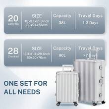 Carry-On Luggage,  Silver Two-Piece Hard Shell Rolling Suitcase, Expandable And Lightweight, With Universal Wheels, TSA Lock, Suitable For Travel, Business Trip, Hospital Stay, Vacation - Bạc - Xem 3
