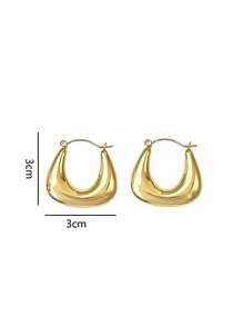 1 Pair Fashionable Simple Golden Geometric Asymmetrical Hoop Earrings, Suitable For Women's Daily Wear - Yellow Gold - View 4