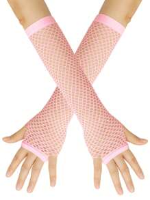 1 Pair Women Long Fingerless Fishnet Gloves, 80s Party/Halloween Party Decor