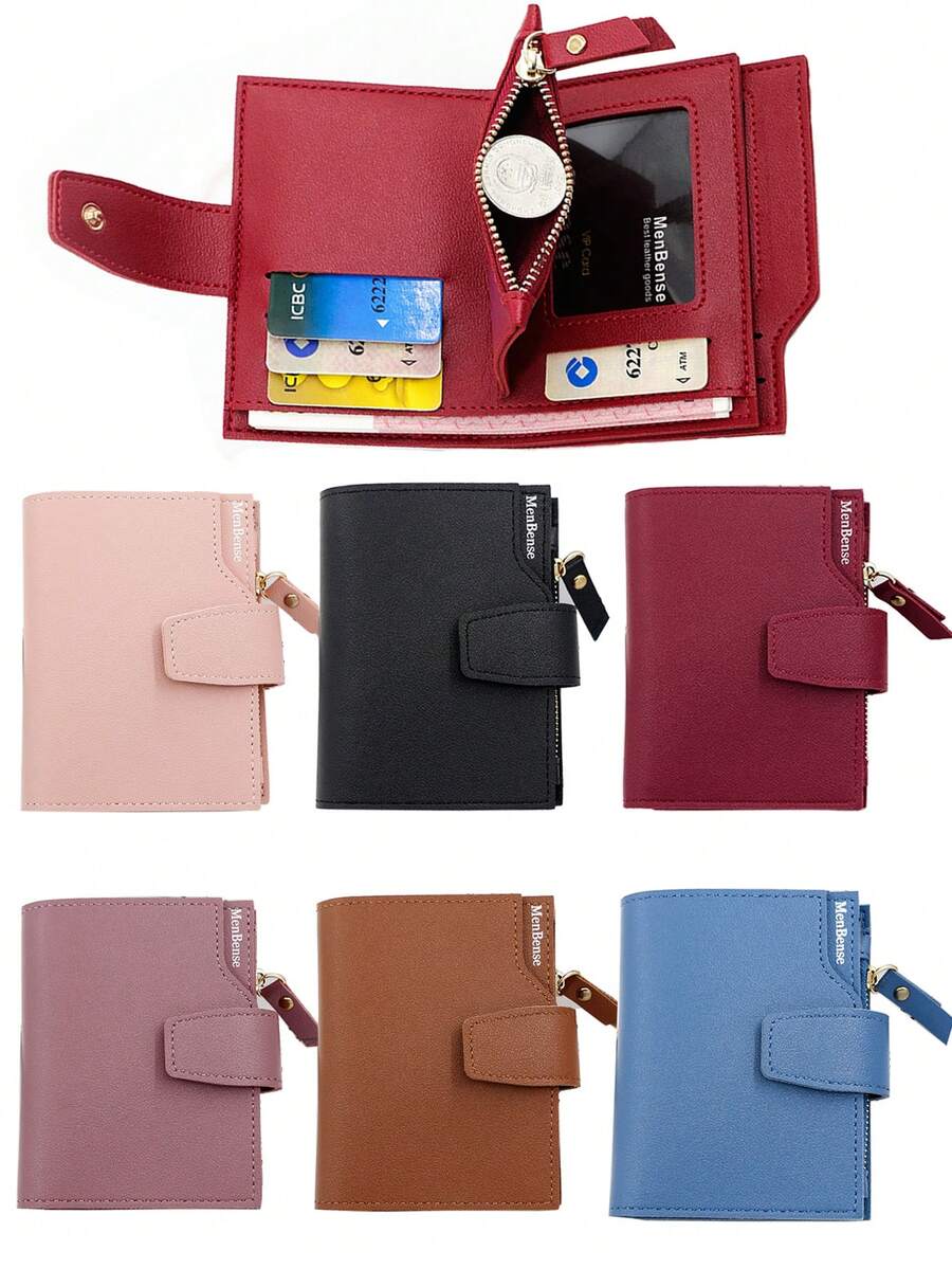 Student Minimalist Short Wallet, Snap Coin Purse, Simple Solid Color Girl's Wallet, Card Holder Clutch Purse - Multicolor - View 1