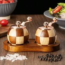 1/2 pièces Moulin à poivre en bois, Boîte de rangement pour assaisonnement de cuisine en bois, Moulin à poivre sphérique, Poivre, sel, moulin multifonction, Moulin à poivre/sel/épices manuel, Convient pour la cuisine, Poivre, sel de mer, piment séché